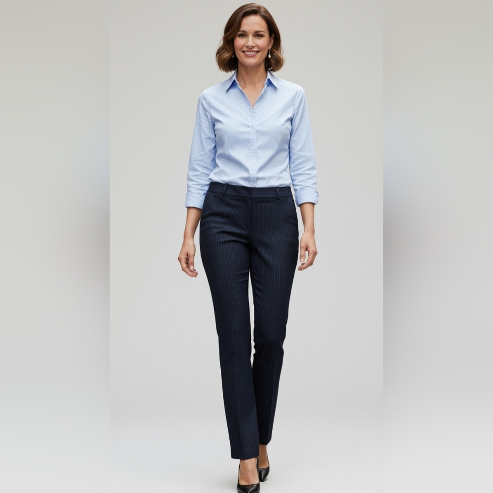 Banana Republic Martin Fit Blue Pinstripe Dress Pants Slacks 8R Lined Trousers